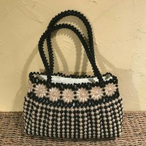 White & Black beaded evening bag.